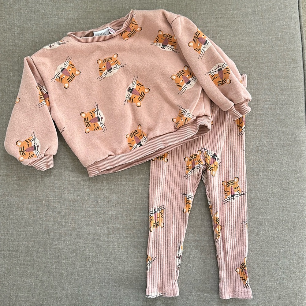 Zara Kids Tiger Sweatshirt and Ribbed Legging Set